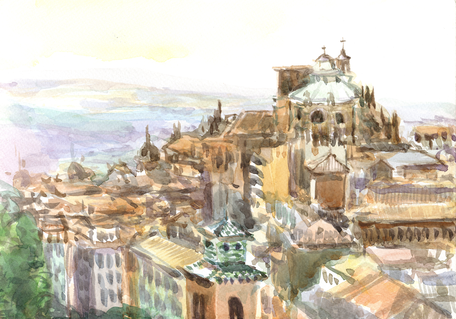 Granada rooftops, watercolour