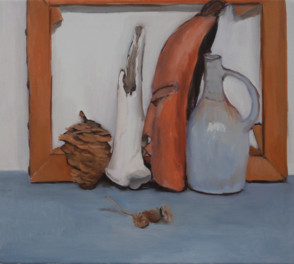 Still life with African mask, oil on canvas